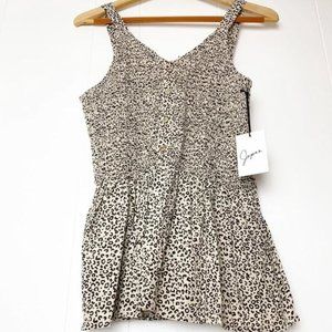 Leopard Print Smocked Button Front Flounced Sleeveless Blouse Women’s L